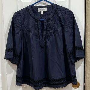 10 Crosby Derek Lam Blue Blouse with Mandarin Collar and 3/4 Sleeves